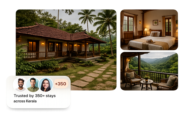Kerala homestay, room and balcony views representing small stays